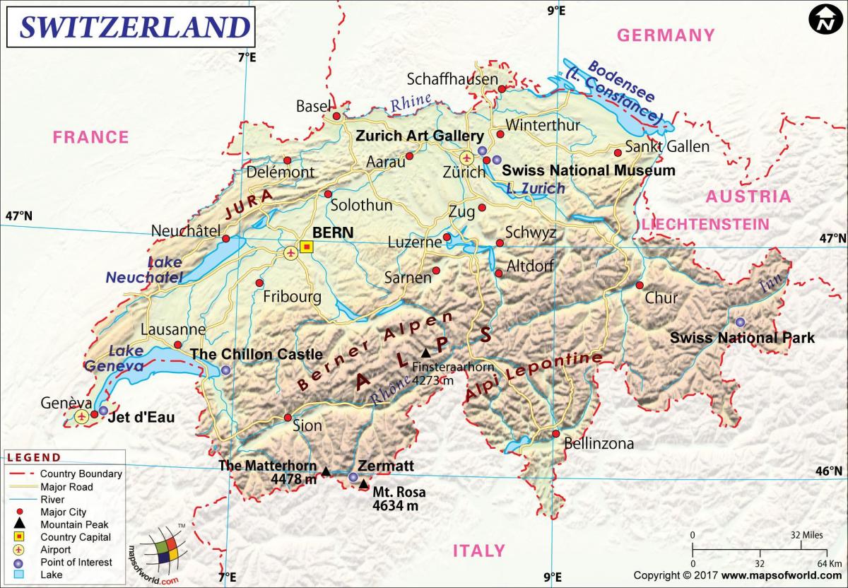 mapa de aeroportos en suíza