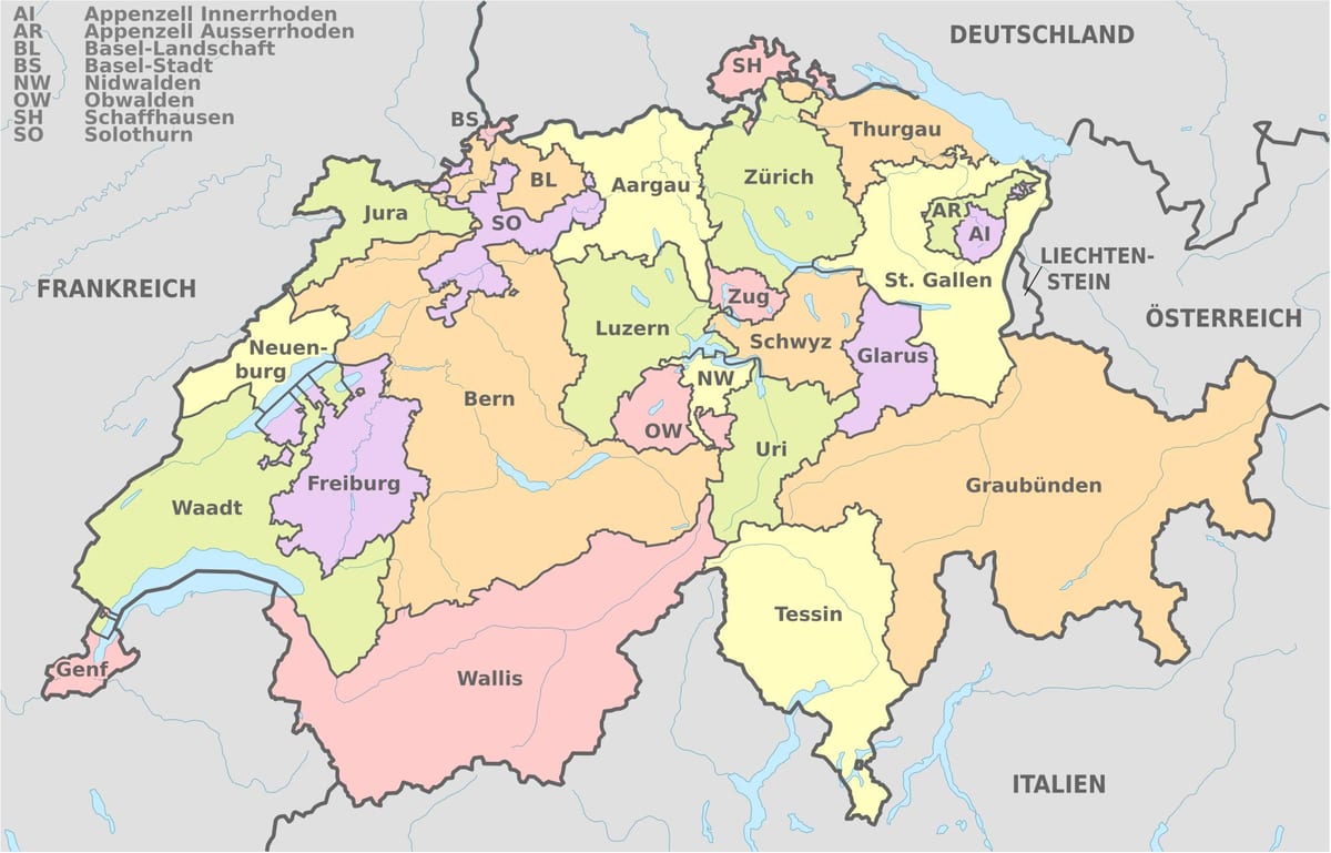 mapa de suíza e área circundante