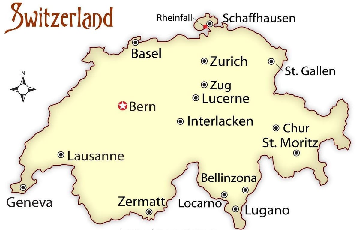 mapa de suíza capital