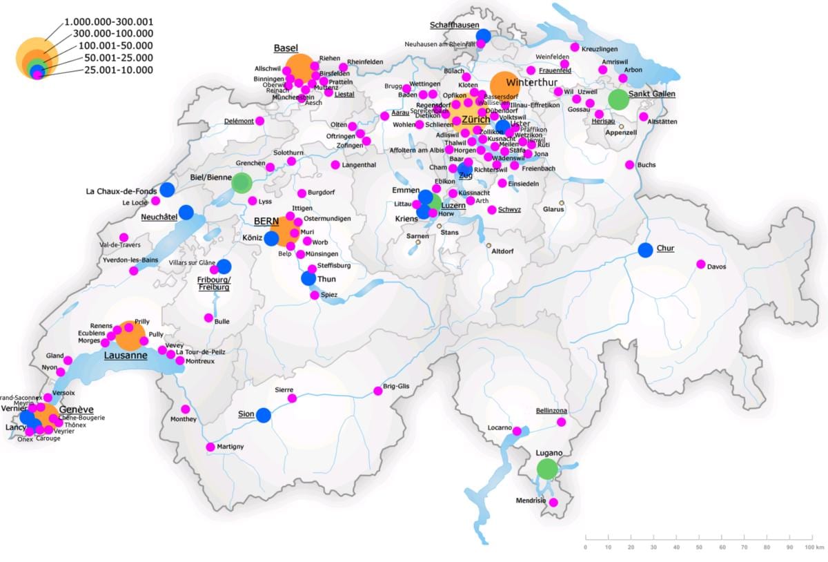 suíza mapa coas principais cidades