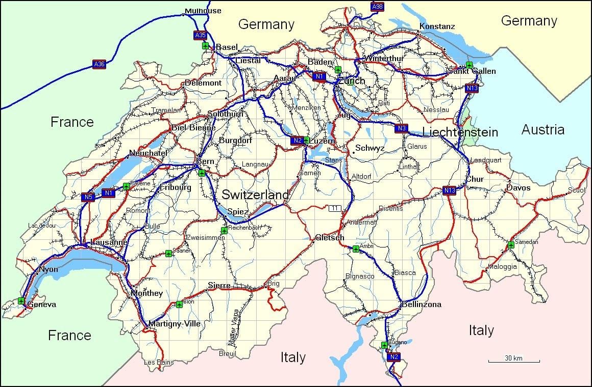 mapa de suíza montañas