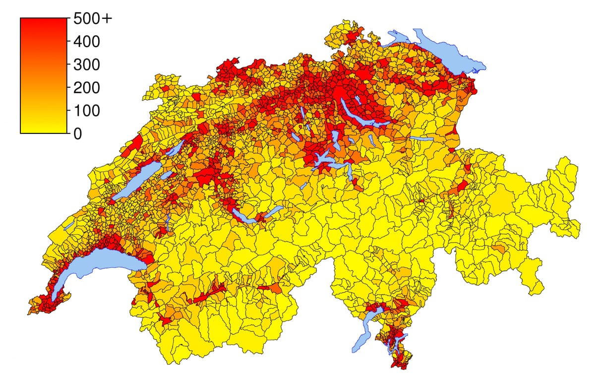suíza densidade de poboación mapa