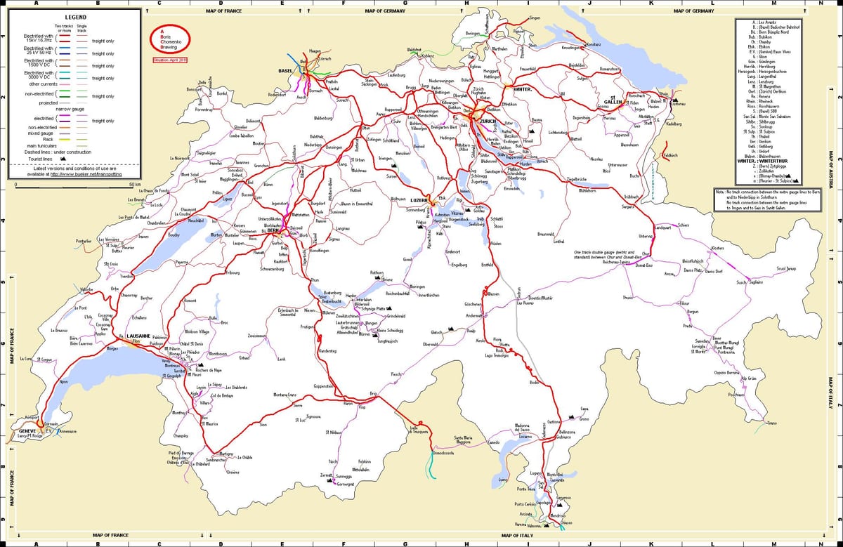 a viaxe de tren en suíza mapa
