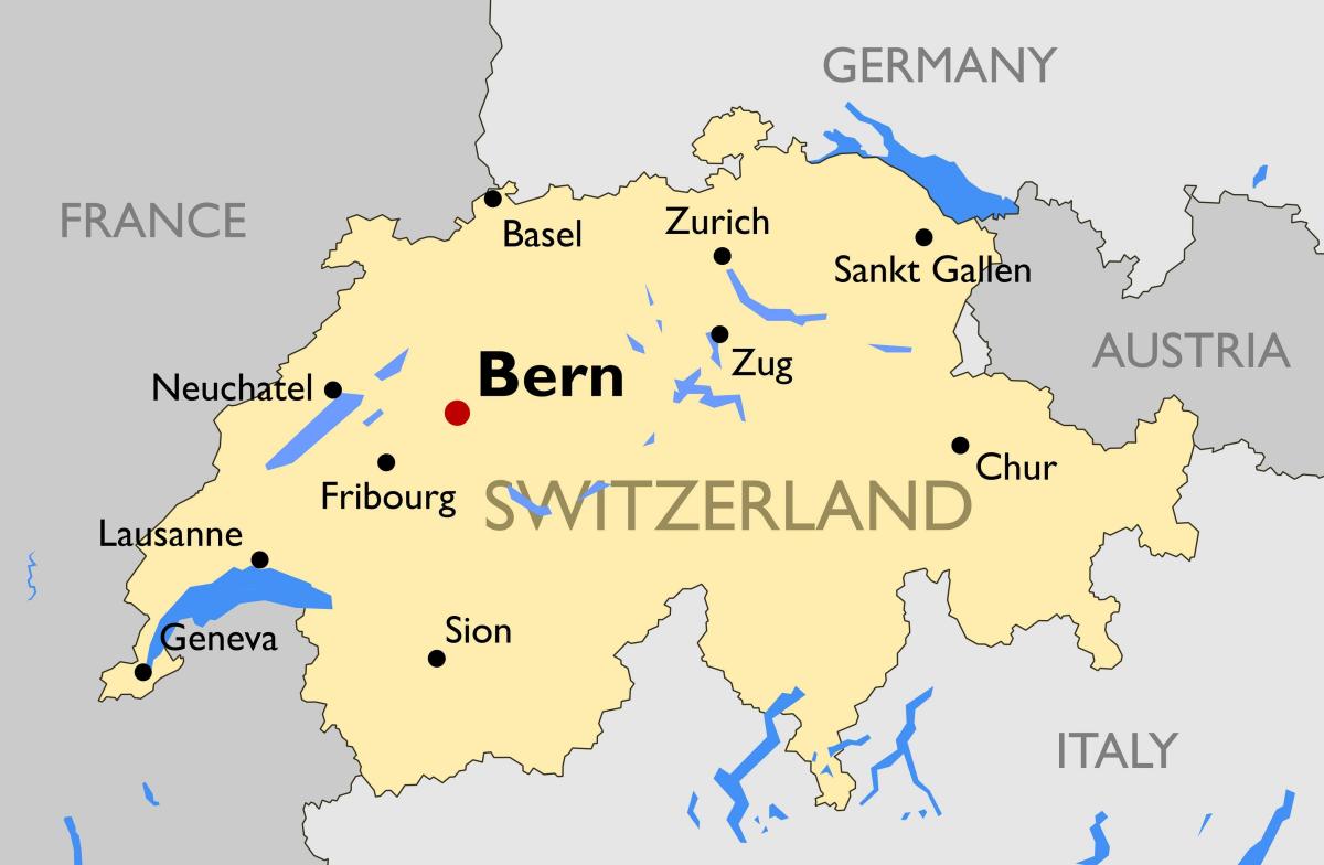 mapa de suíza, con grandes cidades