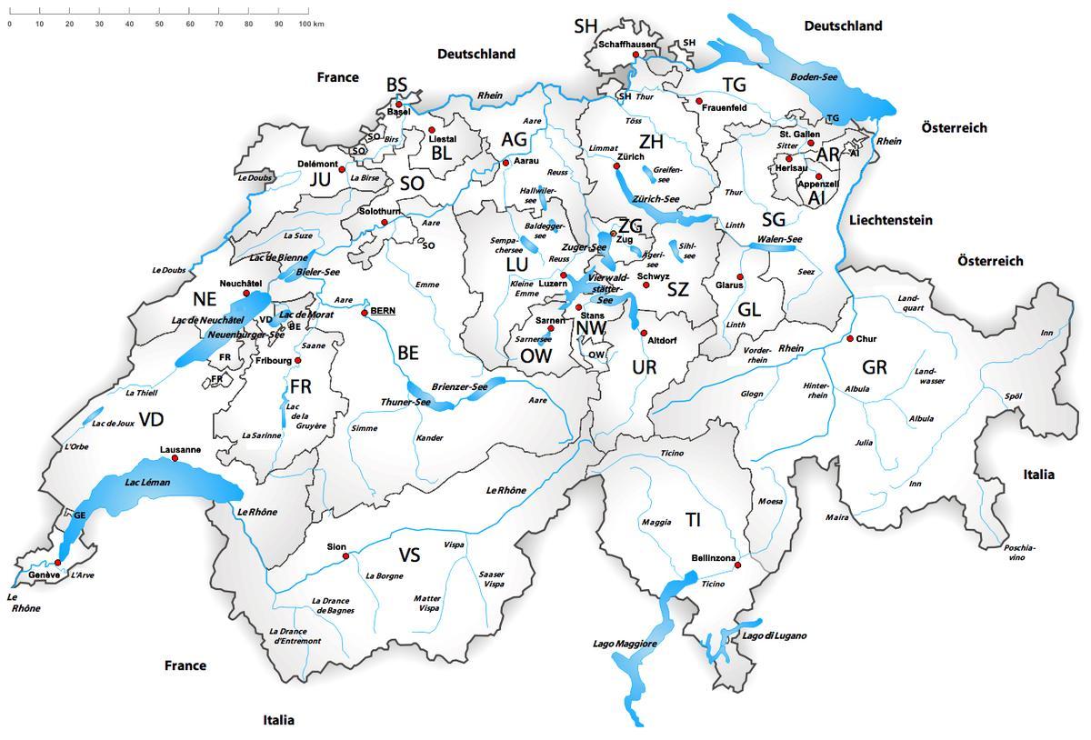 suíza ríos mapa