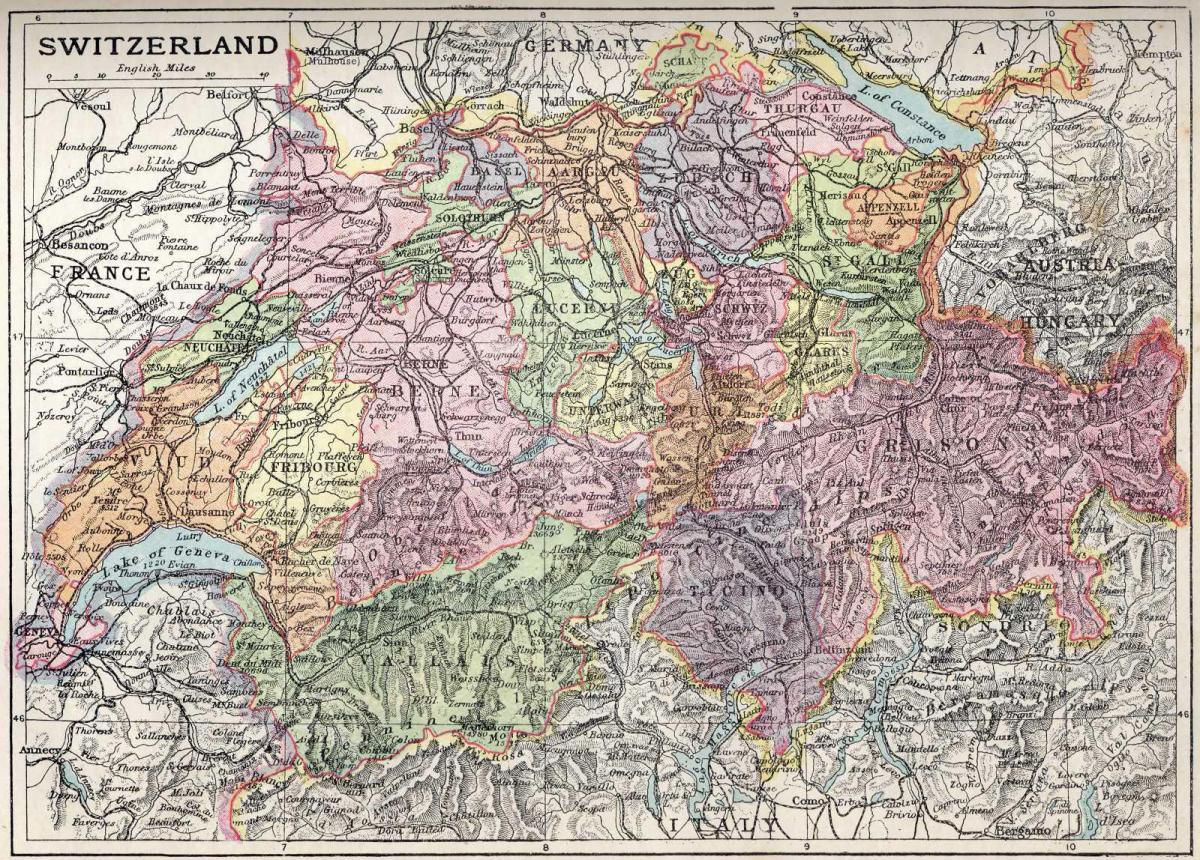 mapa do antigo mapa de suíza