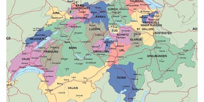 Mapa de suíza, con cidades e vilas