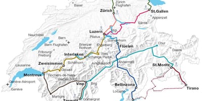 Suíza tren mapa da ruta