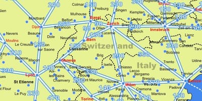 Mapa de suíza mapa con distancias