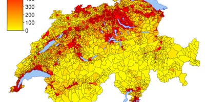 Suíza densidade de poboación mapa