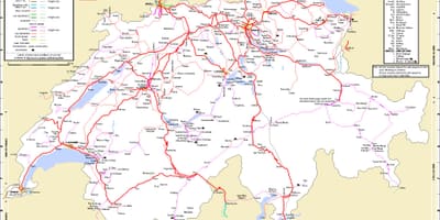 A viaxe de tren en suíza mapa