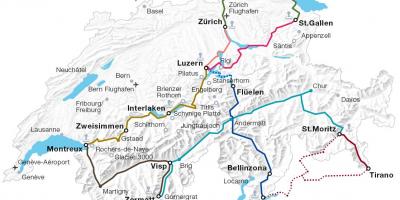 Suíza tren mapa da ruta